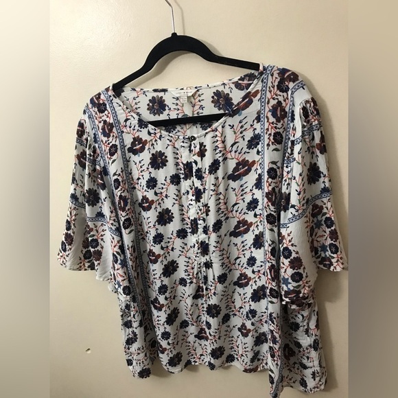 Lucky Brand Womens Viscose Flutter Sleeve Floral Print Peasant Blouse Size 3X - Picture 4 of 15